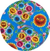 Rond Mexicaans tafelzeil floral donkerblauw (120cm)