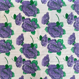 Rond Mexicaans tafelzeil paarse rosas  op wit (120cm)