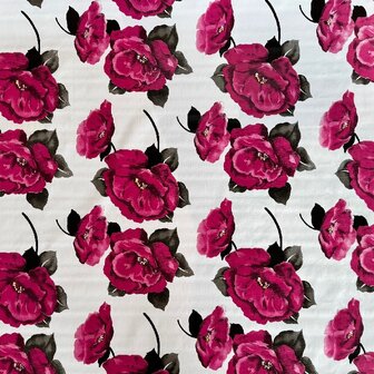 Rond Mexicaans tafelzeil roze rosas  op wit (120cm)
