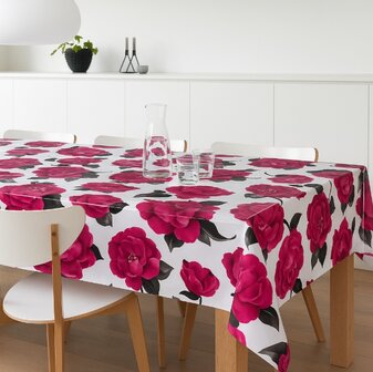 Mexicaans tafelzeil roze rosas op wit