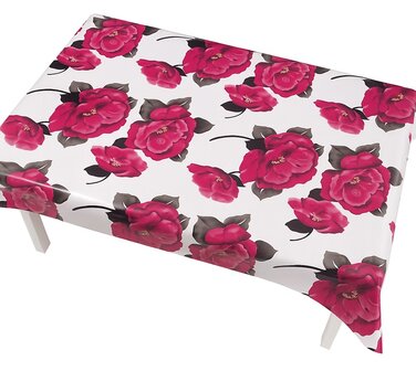 Mexicaans tafelzeil roze rosas op wit
