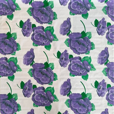 Rond Mexicaans tafelzeil paarse rosas  op wit (120cm)