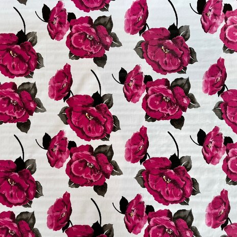 Ovaal Mexicaans tafelzeil roze rosas op wit