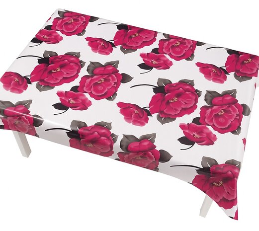 Mexicaans tafelzeil roze rosas op wit