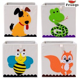 Frusqo 4 opbergmanden hond, slang, bij, eekhoorn 33x33x33cm past in Ikea Kallax kast