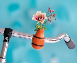 Fiets bloemenvaas oranje