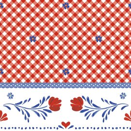 Ovaal tafelzeil boerenbont met rode ruitjes