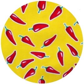 Rond Mexicaans tafelzeil rode pepers op geel  (120cm)