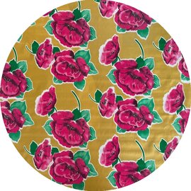 Rond Mexicaans tafelzeil rosas goudbruin (120cm)