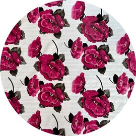 Rond Mexicaans tafelzeil roze rosas  op wit (120cm)