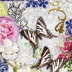 tafelzeil mozaiek steentjes vlinders rozen